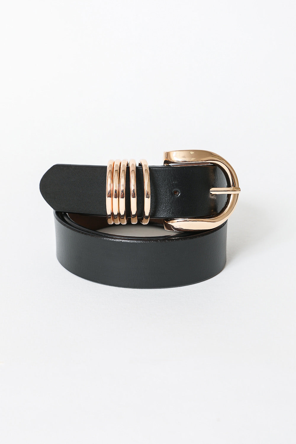 Camel Leather Belt – Gold Buckle & Accent Ring Detail