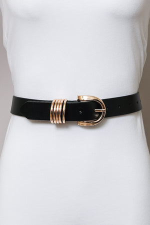 Camel Leather Belt – Gold Buckle & Accent Ring Detail
