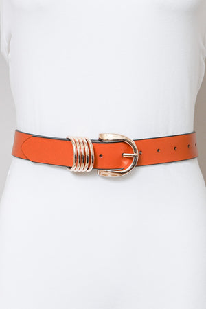 Camel Leather Belt – Gold Buckle & Accent Ring Detail