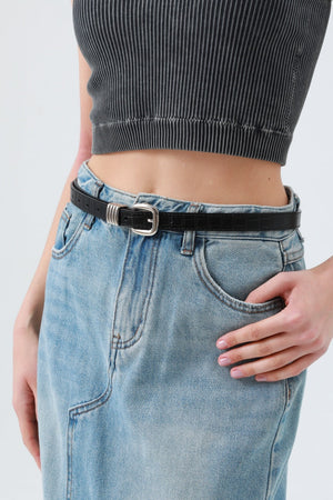 Wild Elegance: Faux Alligator Skin Patterned Leather Belt