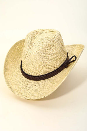 Ivory Straw Braided Belt Strap Fashion Hat