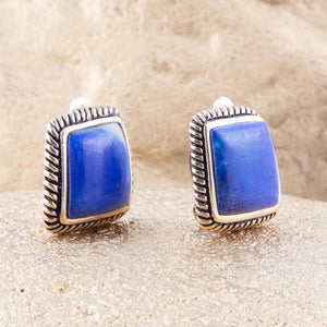 Roped Blue Lapis Golden Clip Earrings