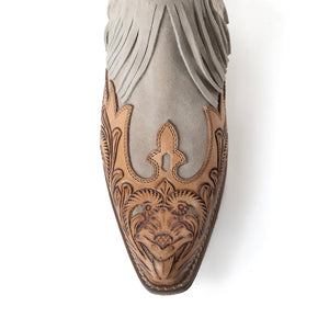 Cimarron Belle Fringed Hand-Tooled Leather Booties in Wild Tan