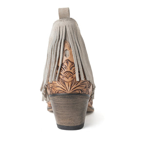 Cimarron Belle Fringed Hand-Tooled Leather Booties in Wild Tan