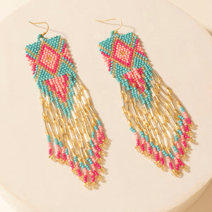 Gilded Arena Beaded Fringe Earrings in Rodeo Blue