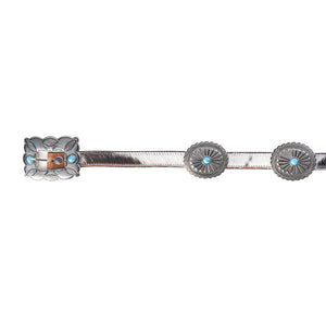 Myra Floracrest Hairon Concho Belt for Women with Handtooling and Turquoise Stone Buckle