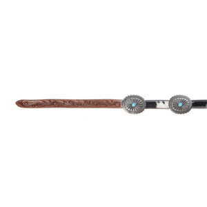 Myra Floracrest Hairon Concho Belt for Women with Handtooling and Turquoise Stone Buckle