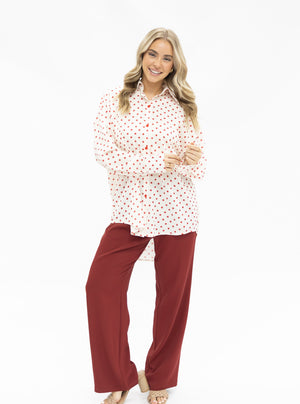 Classic Button Up Shirt - White With Red Polka Dots