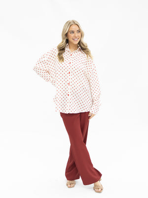 Classic Button Up Shirt - White With Red Polka Dots