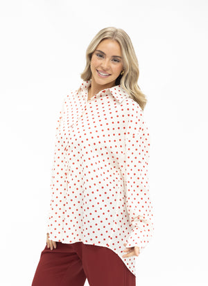 Classic Button Up Shirt - White With Red Polka Dots