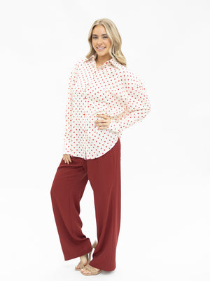 Classic Button Up Shirt - White With Red Polka Dots