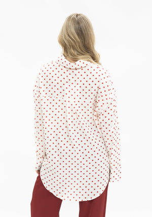 Classic Button Up Shirt - White With Red Polka Dots