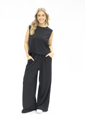 Textured Knit Tank Top - Black