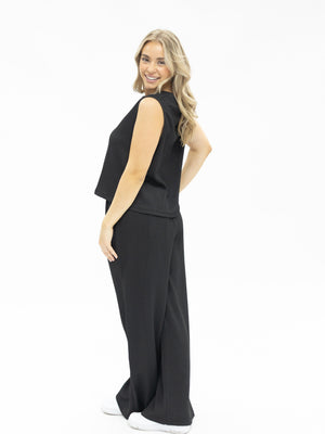 Textured Knit Tank Top - Black