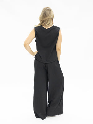 Textured Knit Tank Top - Black