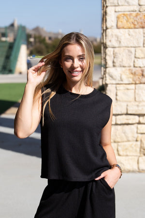 Textured Knit Tank Top - Black