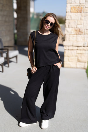 Textured Knit Tank Top - Black