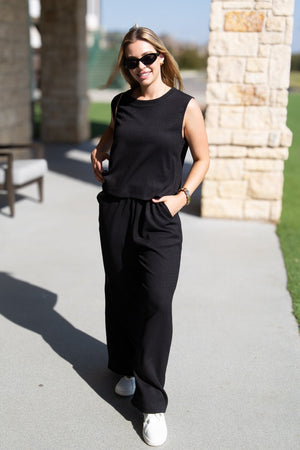 Textured Knit Tank Top - Black