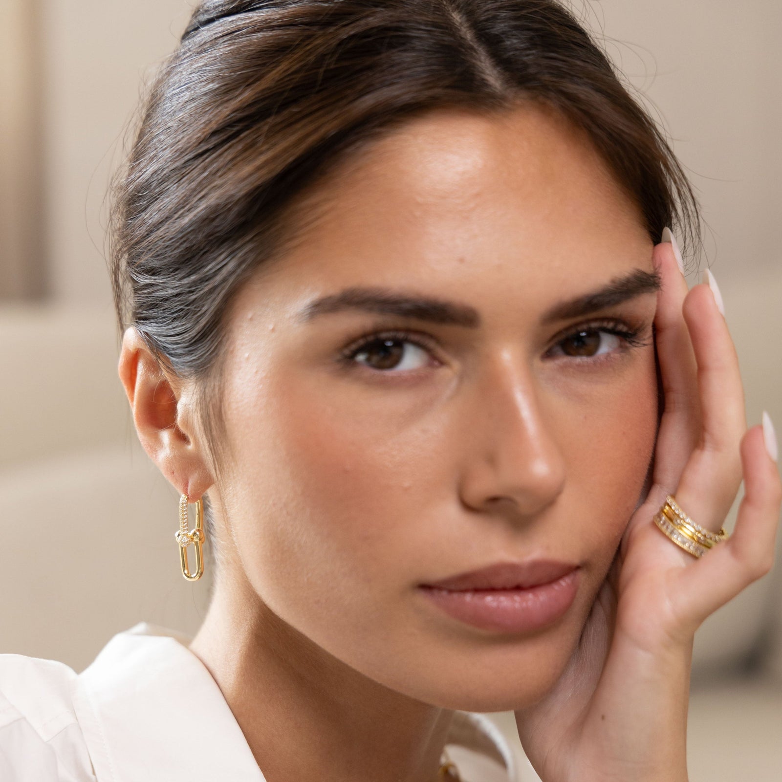 U-Link Pave Earrings - Gold or Silver