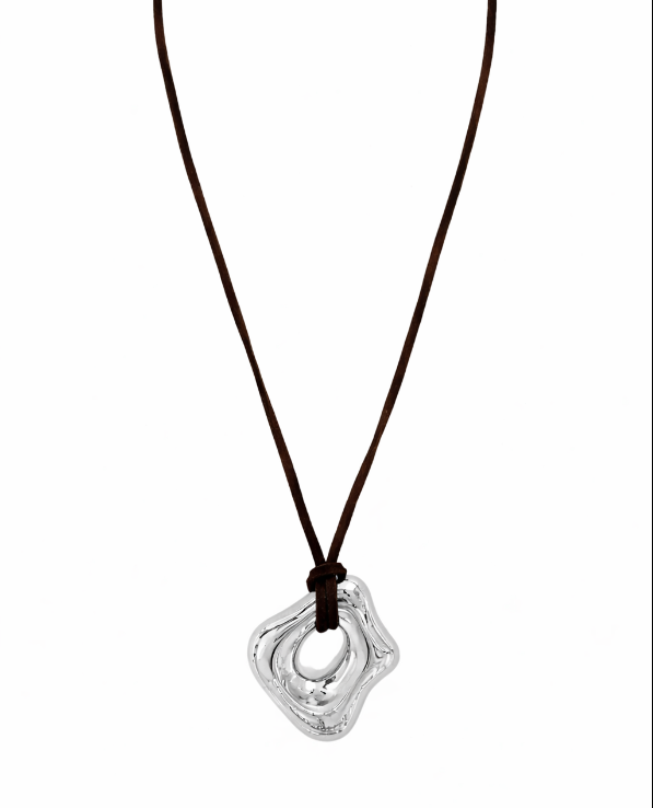 Abstract Pendant Leather Cord Necklace - Gold or Silver