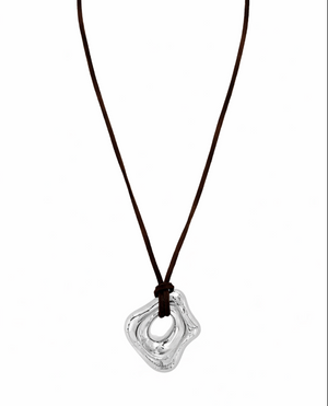 Abstract Pendant Leather Cord Necklace - Gold or Silver
