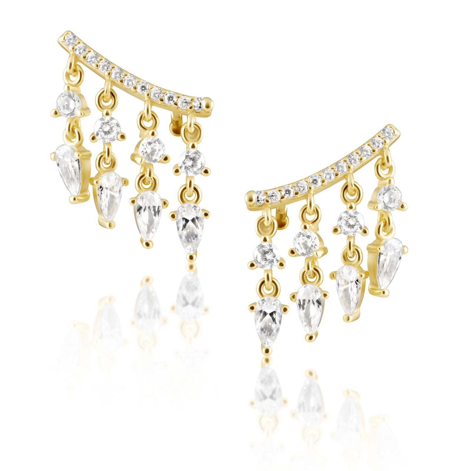 18k Gold Plated CZ Dangle Studs - Gold or Silver