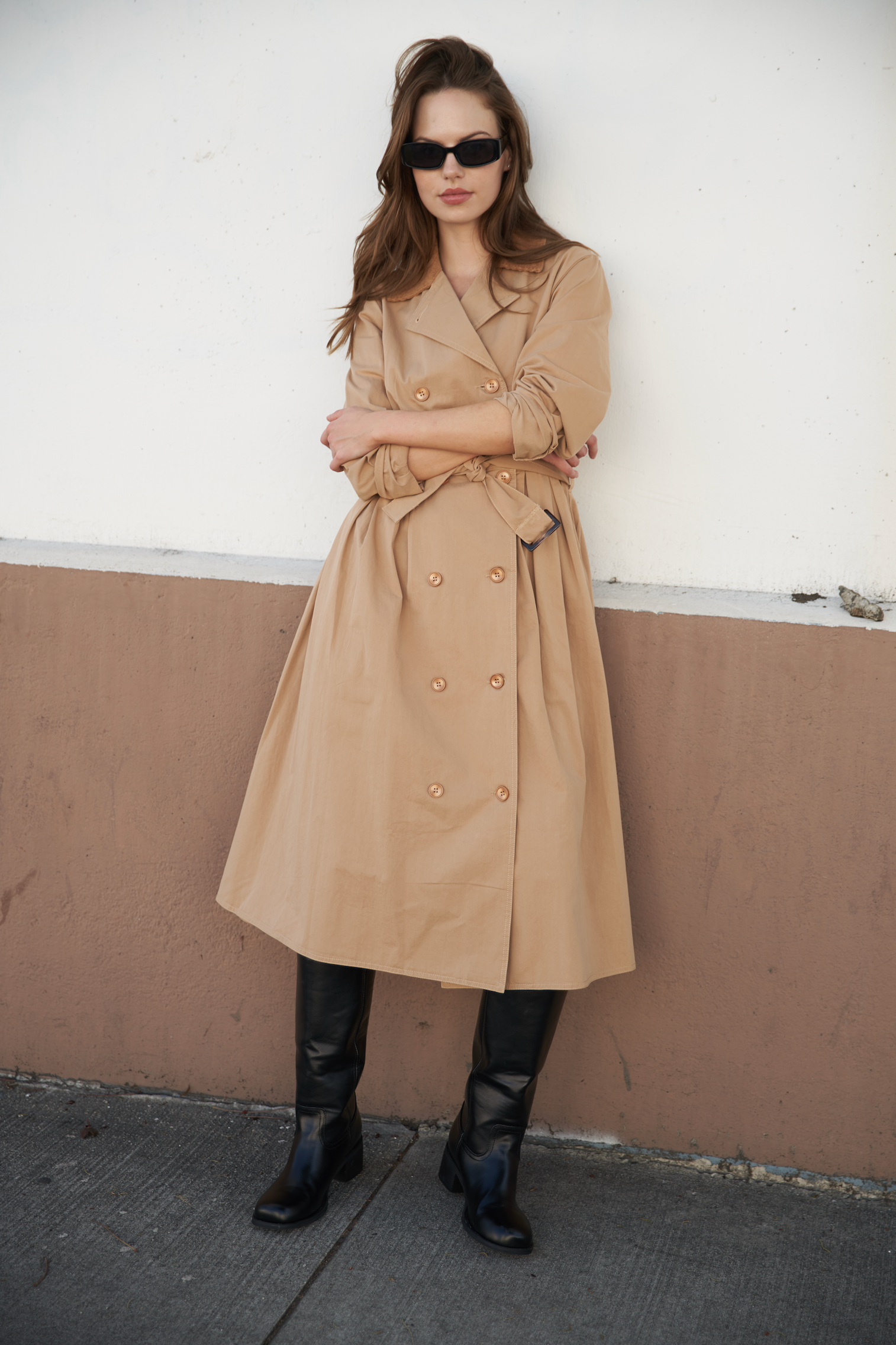 FALLING LEAVES WOVEN MIDI TRENCH COAT