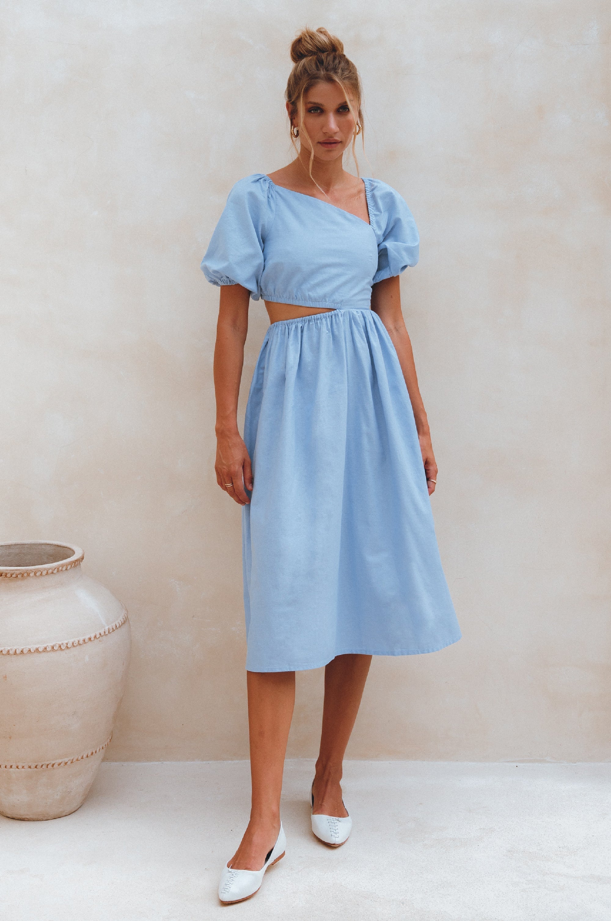 Sundaze Cutout Linen Midi Dress by ELF
