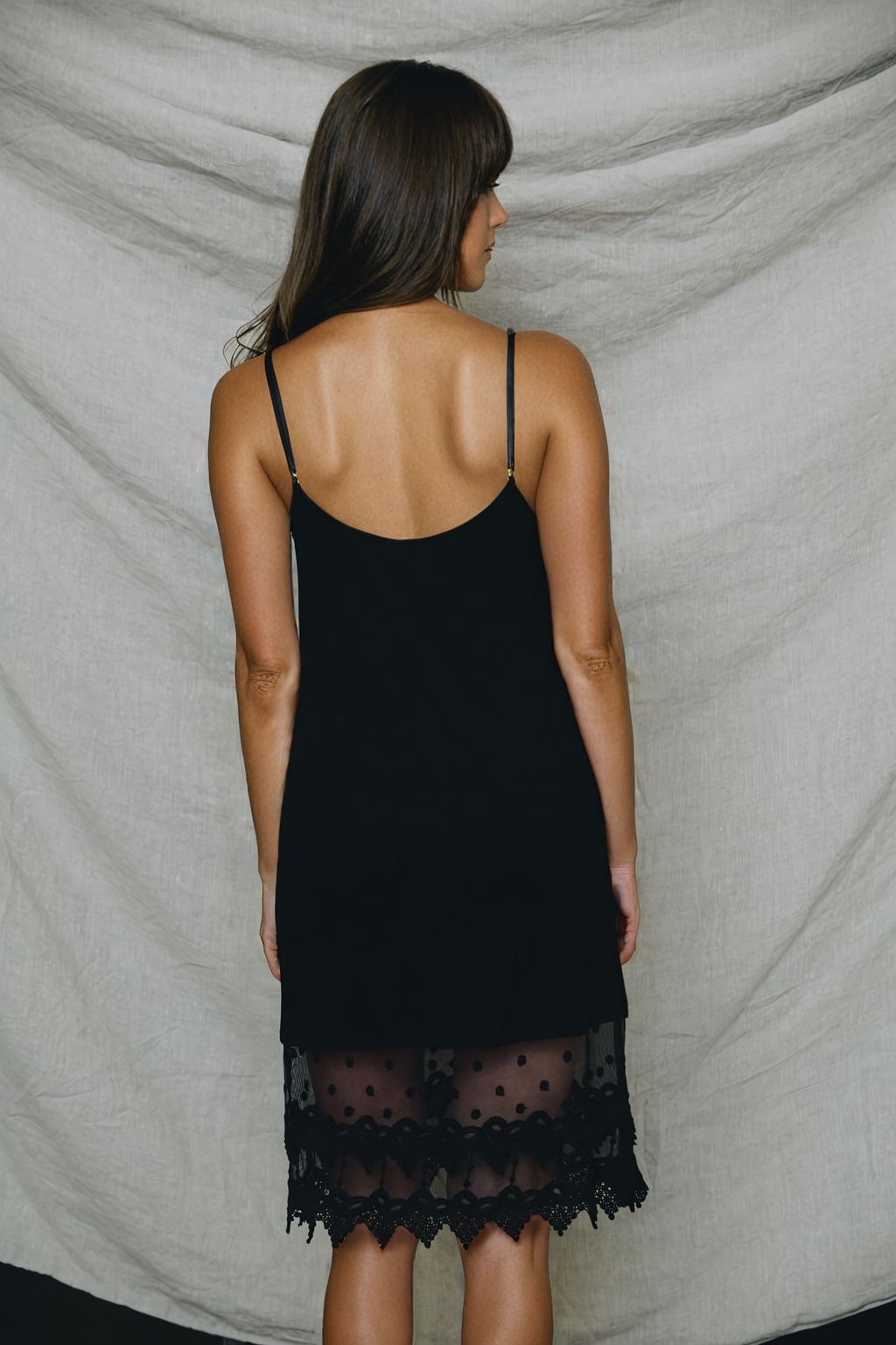 Polkadot Lace Slip Dress Small / Black