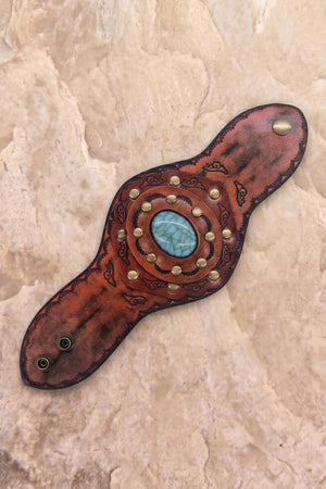 Aegean Boho Leather Cuff – Turquoise Bracelet Leto Collection