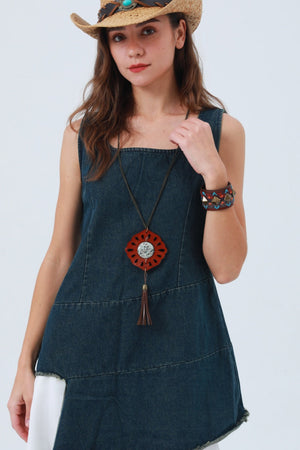 Tribal Circle Pendant Necklace – Leather & Turquoise ☀️