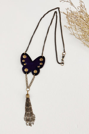 Western Butterfly Necklace – Fringe & Stud Details 🦋⛓️