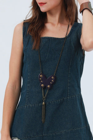 Western Butterfly Necklace – Fringe & Stud Details 🦋⛓️