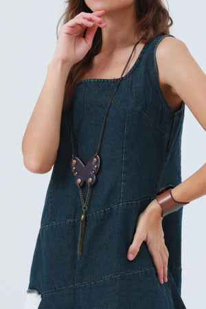 Western Butterfly Necklace – Fringe & Stud Details 🦋⛓️