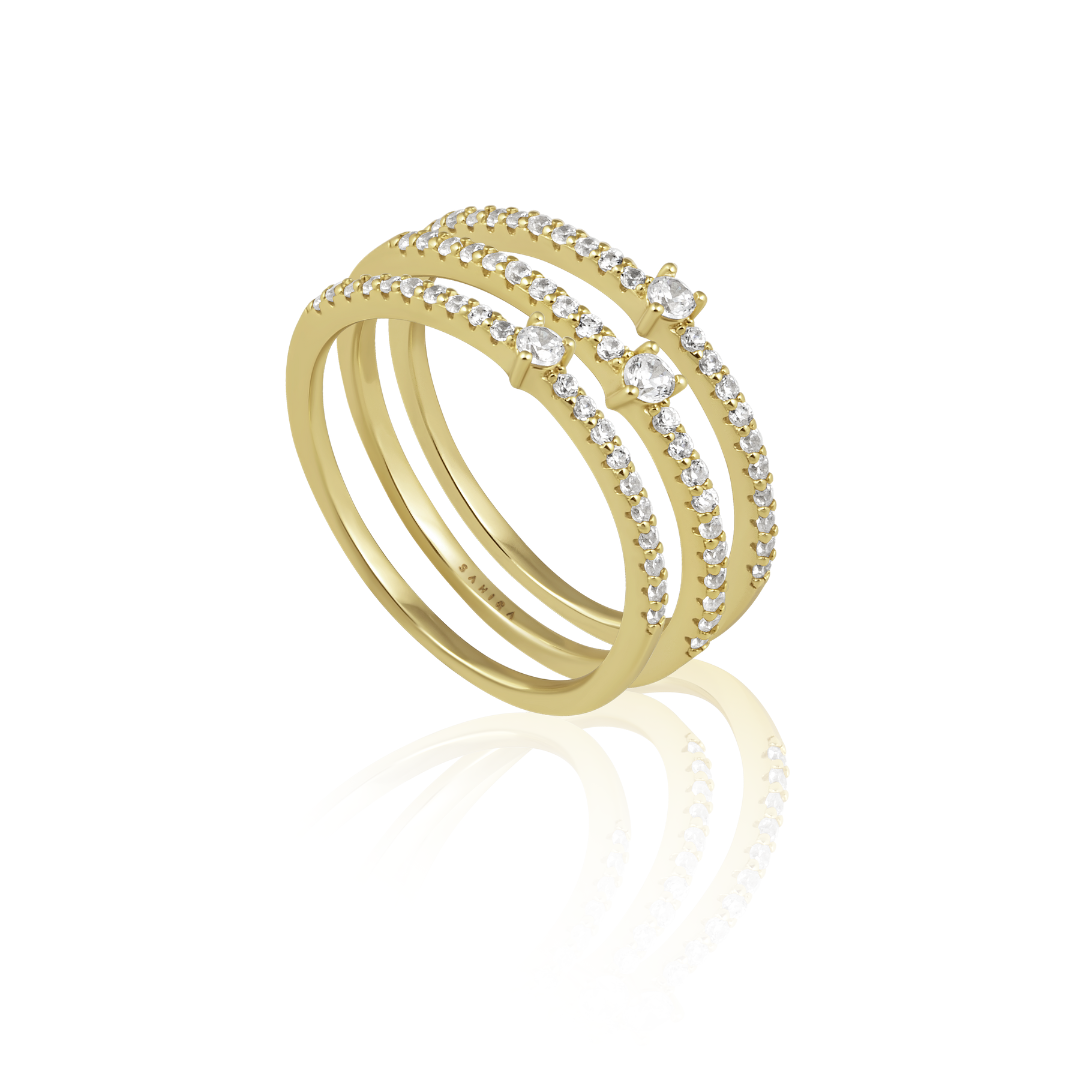 18K Gold Plated Over Sterling Silver Dainty Ring Set
