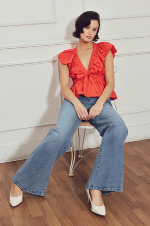 SCARLET COUNTRY GIRL WOVEN TOP