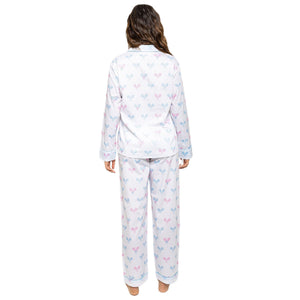 Women's Tennis Bows Long PJ Set - Blue Pink Organic Cotton Poplin
