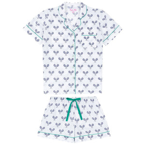 Women's Tennis Navy Short PJ Set - Organic Cotton Poplin
