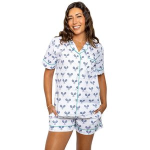 Women's Tennis Navy Short PJ Set - Organic Cotton Poplin