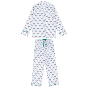 Women's Tennis Navy Long PJ Set - Organic Cotton Poplin