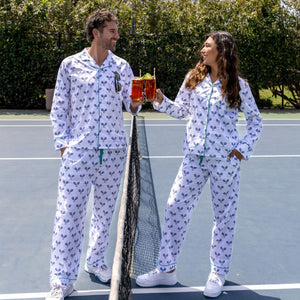 Women's Tennis Navy Long PJ Set - Organic Cotton Poplin