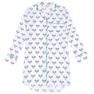 Women's Tennis Navy Night Shirt - Organic Cotton Poplin