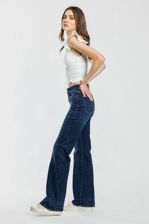 High Rise Slim Wide Leg Jeans with 3D Resin Whisker