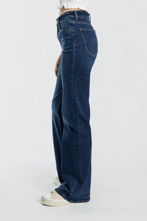 High Rise Slim Wide Leg Jeans with 3D Resin Whisker
