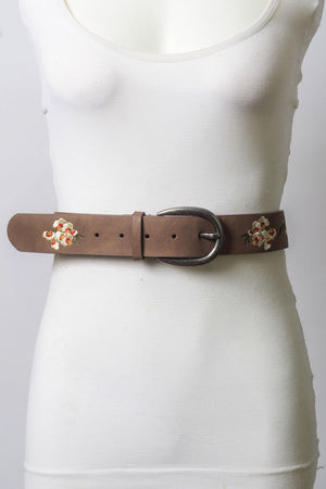 Leto Collection Hibiscus embroidered belt with decorative embroidery, designed for hats and hair accessories.