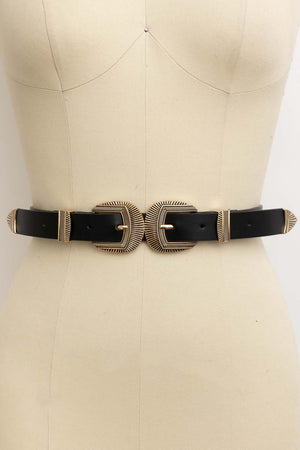 Double Buckle Western Belt – Edgy Faux Leather Statement