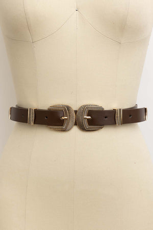 Double Buckle Western Belt – Edgy Faux Leather Statement
