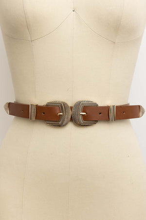 Double Buckle Western Belt – Edgy Faux Leather Statement