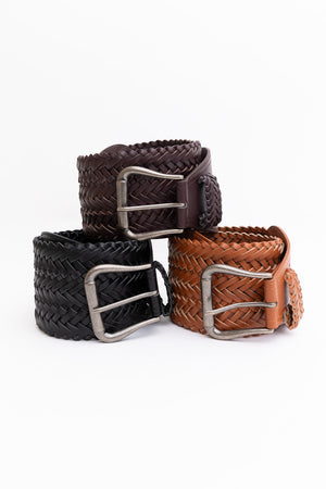 Classic Braided Leather Belt – Wide & Supple Strap