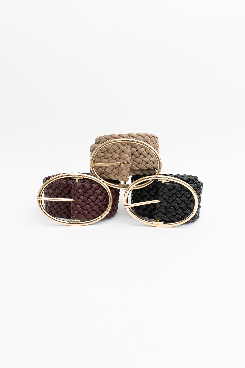 Wide Braided Belt – Gold Oval Buckle Statement Piece